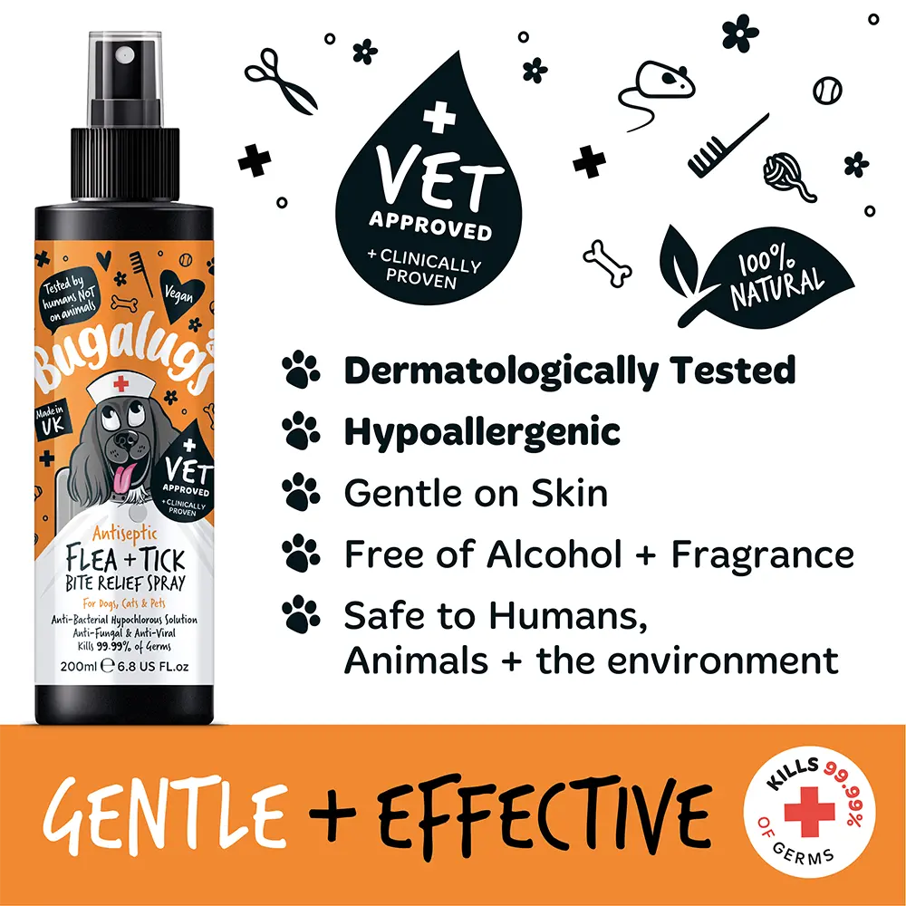 Bugalugs Antiseptic Flea & Tick Bite Relief Spray 200ml (6.8 Fl Oz) Bugalugs