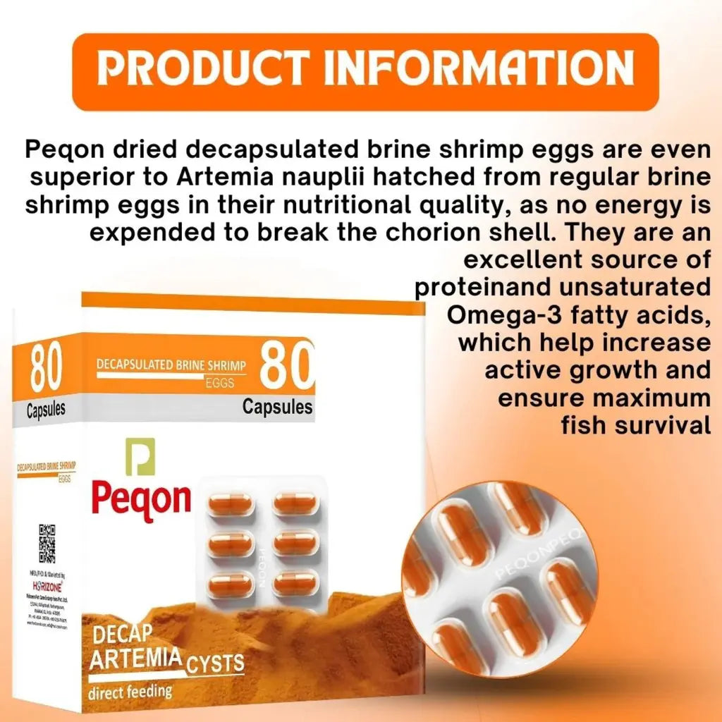 Horizone Peqon Decap Artemia Cyst Ready-to-Feed Decapsulated Brine Shrimp Eggs 80 Capsules Horizone