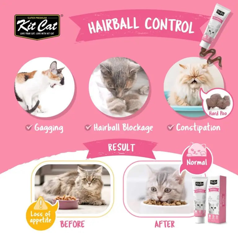 Kit Cat Daily Nutritional Supplement Gel For Cats & Kittens Hairball 120g Kit Cat
